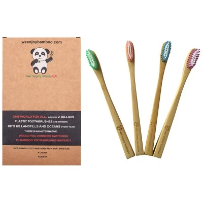 Cepillo de dientes de bambú cepillos de dientes niños cuidado dental ambiental suave, paquete de 12 Foto 1 de 4