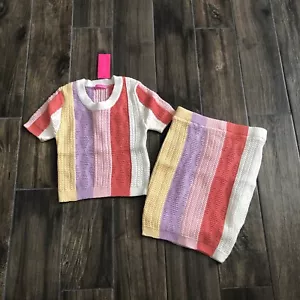 hot & delicious set crochet skirt tshirt Striped Pink Purple White medium - Picture 1 of 2