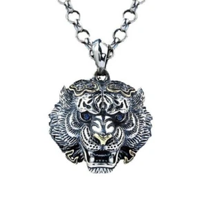 Mens Stainless Steel Brave Tiger Head Pendant Necklace Silver For Men Chain - Picture 1 of 5