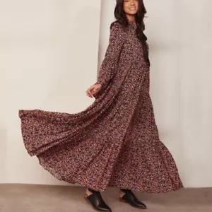 Free People Charlotte multi floral maxi dress prairie boho tiered bell sleeve M - Picture 1 of 13
