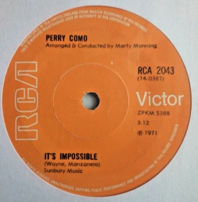 perry como - its impossible - excellent condition 7" vinyl 45 rpm rca - Image 1 of 4