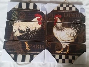 2 HOLZ WANDBILDER, 8" x 12" , HÄHNE AUS PARIS & LONDON - Bild 1 von 8