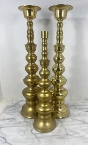 Vintage Brass Candlestick Floor Standing Candle Holder Set /3 Large Tall 14” 18” - Picture 1 of 12
