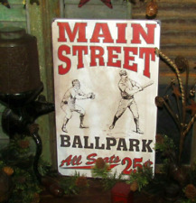 Prim Vtg 1940s Style Retro American Baseball Admission .25 Metal Poster Tin Sign