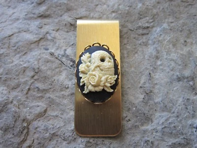 SKULL AND ROSES CAMEO GOLD PLATED BRASS MONEY CLIP - FATHER'S DAY -GRATEFUL DEAD - Image 1 of 2