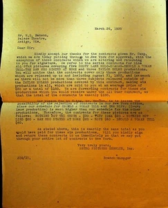 Metro Pictures Services 1920 Letter to Palace Theatre Antigo Wisconsin - Imagen 1 de 1