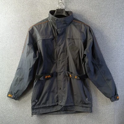 Harley Davidson Motor Clothes Jacket Mens Small Black Parka Reflective PVC Logo - Image 1 of 4