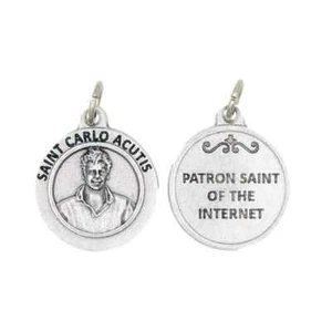 Silver Tone Round Saint Carlo Acutis Medal Italian OX Medal 2441 - Picture 1 of 1