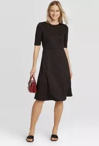 Who What Wear, A-line Dress, Jet Black W/ Red Polka Dots (XS, Med, Large) G - Picture 1 of 8
