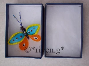 PREMIUM BUTTERFLY FIGURINE@Loveable STAINED GLASS Insect@ORANGE@BROWN SPOTTED - Picture 1 of 12