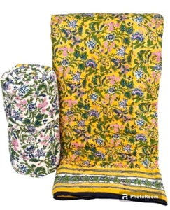Queen Size Reine Baumwolle Indische Wendedecke Winter Razai Quilt Blumenmuster - Bild 1 von 1