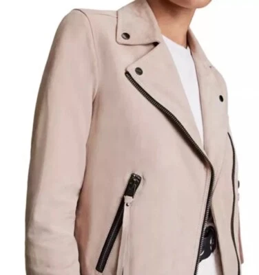 ALLSAINTS Dalby Suede Biker Jacket in Dusty pink  Size 4 MSRP$549 New With tags - Image 1 of 4