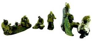 Lot Oriental Chinese Mudmen Clay Figurines Figures Fishmonger Writer Philosopher - Picture 1 of 12