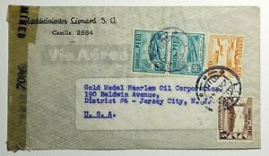 1944 Peru Censored Commercial Airmail Cover to Jersey City, NJ.