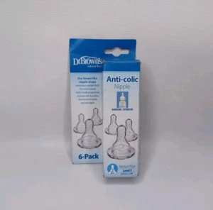 Dr Brown's Anti Colic Baby Bottle Nipple 6 Pack Narrow Med Flow Level 2 Nipples - Picture 1 of 6