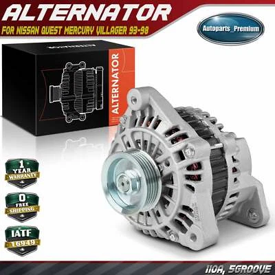 Alternator for Nissan Quest Mercury Villager 93-98 V6 3.0L 110A 12V CW 5-Groove - Image 1 of 4