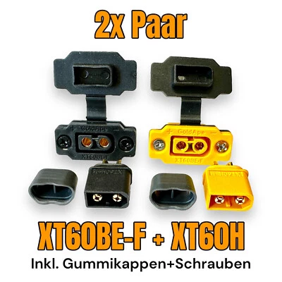 2 Paar Gelb Schwarz XT60BE-F Einbaustecker, Gummikappe, Schrauben + XT60H Buchse - Bild 1 von 4