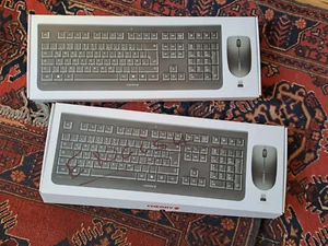 2 Stück Cherry DW 3000 Englisch Funk Tastatur Maus-Set - Schwarz - Bild 1 von 2