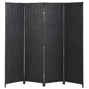 Room Divider 6FT Wood Mesh Hand-Woven Room Divider, 4-Panel Indoor Folding Black - Picture 1 of 8