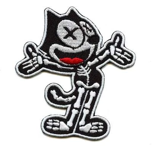 Iconic Kids Cartoon Patch X-ray Smiling Black Cat Embroidered Iron On - Picture 1 of 2