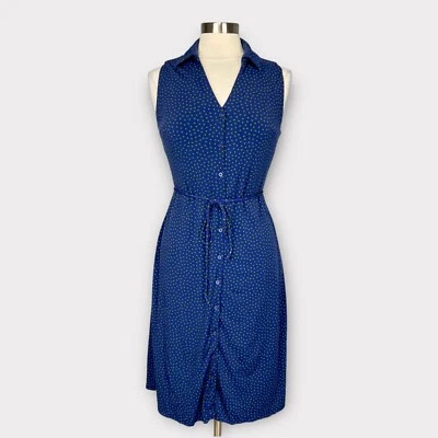 Nicole Miller Womens Blue Polka Dot Sleeveless Dress Tie Waist V Neck size 4 - Image 1 of 4