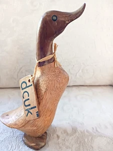 Dcuk Original Wooden Duck Co. Hand-Carved 2 Tone Natural w Eric Name Tag 8.25" - Picture 1 of 12