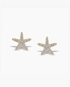 Sparkling Starfish Stud 14k Solid Gold And Genuine Diamond Starfish Earring Tops