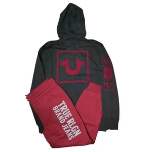 True Religion Sweatsuit Fleece Tracksuit 2 PC Men's Size L Hoodie Joggers Set - Picture 1 of 7