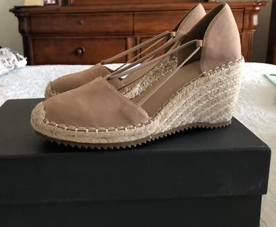 NIB Eileen Fisher Tumbled Nubuck Yasmin Wedge Heel Espadrilles Latte Size 6.5M - Image 1 of 4