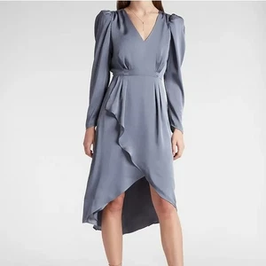 Express Satin Puff Shoulder Midi Dress XXS - Picture 1 of 6