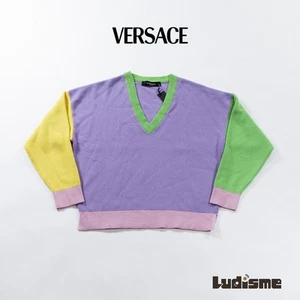 Versace Multi-Color V-Neck Knit Cashmere Drop Shoulder Women’s Made in Italy - Picture 1 of 8