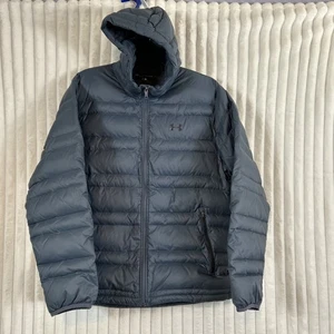 Under Armour Coldgear Loose Steel Blue Men's Down Hooded Puffer Jacket XL Flaw - Picture 1 of 10