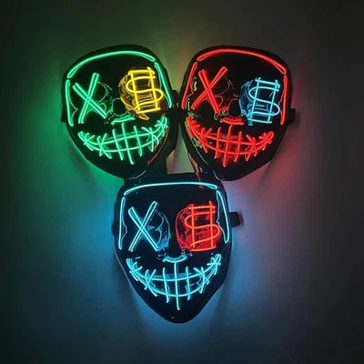 Halloween LED Leuchtende Gesichtsmaske für Partybedarf Kostüme Cosplay - Bild 1 von 4