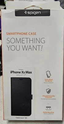 Spigen Wallet S Case for iPhone XS Max Black Flip Folio Stand New - Image 1 of 4