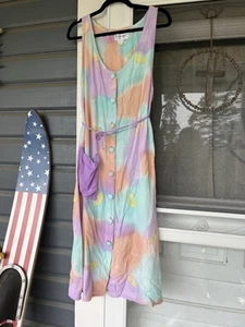 Vintage 90s Y2K Grunge Hippie Bunt Baumwolle Ärmellos Maxikleid L - Bild 1 von 9