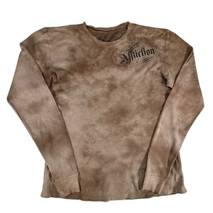 AFFLICTION Langarm Distressed Thermo Stil Hemd Braun Grafik Oberteil Herren XL - Bild 1 von 7