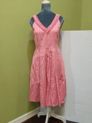 Anthropologie Moulinette Soeurs Size 2 Sleeveles Cotton Dress Coral Polka Dot    - Image 1 of 4
