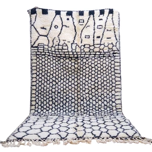 5x8 Moroccan Beni Ourain Rug - Handmade Black & White Wool Berber Shag Carpet - Picture 1 of 12
