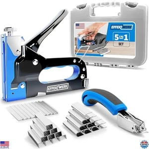 E•Werk - Juego de pistola de grapas 5 en 1 - Grapadora de alta resistencia con 1500 grapas y grapas - Imagen 1 de 6