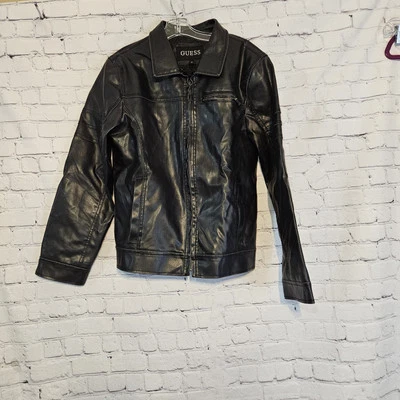 Guess Men's Vegan  Faux Leather  Full Zip  Bomber Jacket -Black - Size: S - - Image 1 of 4