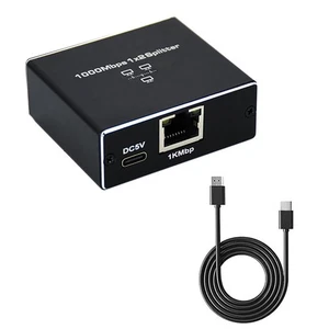 1 to 2 Out Network Splitter With USB Power Cable 1000Mbps RJ45 Ethernet Splitter - Afbeelding 1 van 21