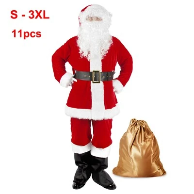 Traje de Papá Noel de lujo para hombre 11 piezas. Disfraz de Papá Noel Navidad Adulto Traje de Papá Noel Foto 1 de 4