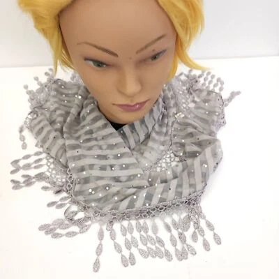 Женские в полоску кружева бахрома треугольник шарф серый серебро блестки 30 x 35 x 35" - Изображение 1 из 4