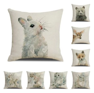 Watercolor Easter Bunny Throw Pillow Case Fox Bear Deer Owl Rabbit Cushion Cover - Picture 1 of 14