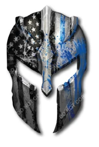 Calcomanía de policía delgada línea azul línea azul delgada Molon Labe casco espartano policía - Imagen 1 de 5