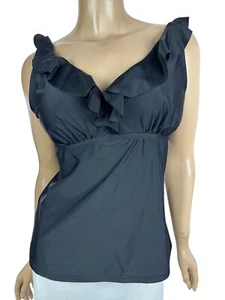 DKNY schwarzes Tankini Badeoberteil Gr. L integrierter gepolsterter BH verstellbare Träger Rüschen - Bild 1 von 5