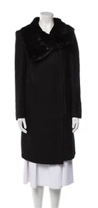 Helmut Lang Real Fur Trimmed Wool Coat Women’s S - Picture 1 of 6