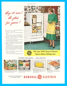 1949 General Electric refrigerator print ad household appliance kitchen GE - Picture 1 of 3