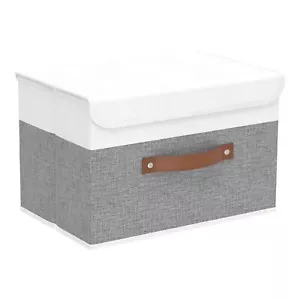 Storage Boxes With Lids Linen Fabric Bin Cube Organizer Basket Washable And Leat - Picture 1 of 8