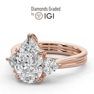 IGI Certified 4.00 CT Pear Diamond Engagement Ring F VS2 14k Rose Gold - Picture 1 of 12